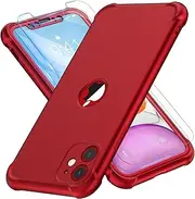 ORETECH Designed for iPhone 11 Case [with 2 x Tempered Glass Screen Protector] Shockproof Protection Cover Hard PC Silky Soft Touch Full Body Protective Case for iPhone 11 (2019) 6.1'' - Red