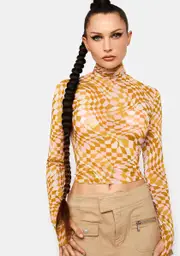[AFRM] Blush Checkerboard Zadie Mesh Turtleneck Top