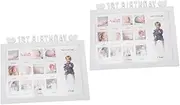 2pcs Growth Photo Frame First Year Photo Frame Newborn Birthday Growth Frame Girl Boy First Year Picture Frame White Plastic