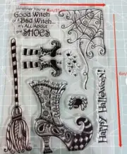 Halloween witches boot and Broom clear cling stamp