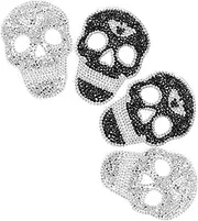 [LIGIGWASH] 4pcs Rhinestone Skull Head Patches Halloween Appliques for Clothing Jackets Jeans and Bags Effortless Decoration for Parties and Everyday Wear