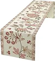 XBDDZSW Rustic Floral Table Runner, Ethnic Style Leaf Floral Art Design Patterns Printed Linen Table Runner for Home Kitchen Dining Table Decoration 13x70 Inch