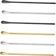 PEPLAYTAL 6 Pcs Stainless Steel Mixing Spoons Cocktail Spoons for Iced Drinks Milk and Soup Gold Steel and Black Color Options for Home Bar Use