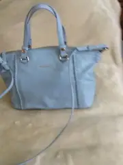 NWT Cole Haan Medium Light Blue Leather Satchel Crossbody Handbag
