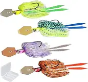 Tulov Chatterbait, 4 Pieces, 7 g, 10 g, 14 g, chatterbaits, Pike Spinner Bait with Bait Box with 4 compartments, Spinner Pike Bait, Spinner Bait, for Perch, Pike, Trout, Salmon and Other Predatory