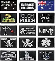 15 Pack Tactical Patches, Funny Military Emblem Patch Embroidery Fastener Army Badge Hook and Loop Applique Patches for Clothes Jackets Backpack Hat Vest Military Uniforms Dogs Harness -Black