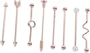 [Ipetboom] 8pcs Steel Arrows Screw Barbell Earrings Clip Earring for Women Men Helix Piercing Jewelry Industrial Studs Gold Look