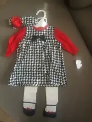NWT Little Me Size 3m Black & White Velour Jumper W/ Red Top, Leggings And Bow