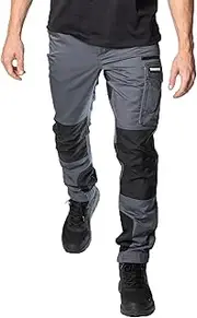 [Concreed] WorkRacer Work Trousers for Men Cargo Trousers in Grey Black Work Trousers Long with Stretch Waistband, Stretch Parts, Cordura and Pockets Trousers for Working and Many Outdoor Activities, Gray, S