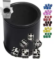 Black PU Leather Black Felt Lined Cup + (6) Solid Transparent Dice (Gift Boxed)