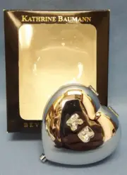 Kathrine Baumann Silver Heart Compact Double Mirror w/ Swarovski Crystals NIB