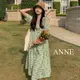 ANNE｜方領泡泡袖收腰洋裝【AD10272】長裙 裙 夏天洋裝 碎花洋裝 連身長裙 泡泡袖 長裙洋裝 孕婦裝 孕婦洋裝