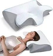 Memory Foam Pillow, Cervical Neck Pillow for Neck and Shoulder Pain, Ergonomic Orthopedic Bed Pillow for Sleeping for Side, Back & Stomach Sleepers with Pillowcase