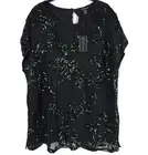 NWT CABLE & GAUGE Top Black Green Sequin Leaf Mesh Top Blouse CSTP04434W Size 1X