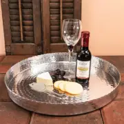Silver Hammered with Sides Tray - Brand New Aluminum Round Tray Stainless Steel