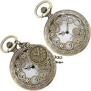 [WOFASHPURET] Retro Watch 2pcs Vintage Pocket Watch Roman Numerals Elegant Chain for Occasion