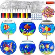 Ayhuhra 30 Sets Fishbowl Suncatcher Craft Kits Make Your Own Sea Animal Fish Tank Scene DIY Window Paint Art Sun Catcher Kit for Home Classroom Party Activities Art Project