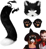 [Generic] Wolf Costume Set - Cat Tail And Paw Gloves Set - Realistic Cat Tail And Paw Gloves Set, Furry Cat Gloves And Tails Set For Halloween Fancy Party Costume