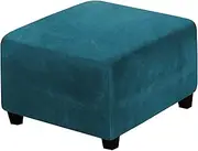 ADPON Square Velvet Ottoman Covers Ottoman Slipcover Square Footstool Protector Covers Storage Stool Ottoman Covers Stretch with Elastic Bottom (X-Large,Deep Teal)