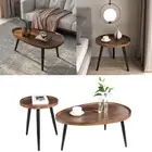 Nordic Style Wooden Nesting Coffee Table Round Oval Small Space Sofa Side Table