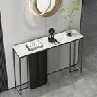 White Emerald Marble Accent Entryway Table Chic Narrow Console Table Metal legs