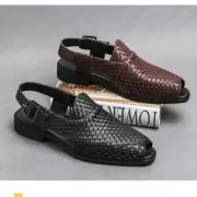 Mens Leather Sandals Buckle On Peeptoe Summer Weave Dress Loafer NEW Outdoor