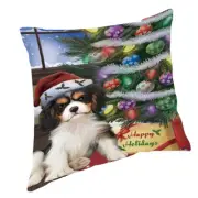 Christmas Cavalier King Charles Spaniel with Presents Throw Pillow 14x14