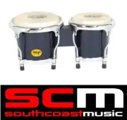 PERCUSSION 4-5" inch BLUE MINI BONGO DRUMS PAIR NATURAL SKINS BONGOS