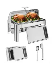 9QT Rectangular Roll Top Chafing Dish Buffet Set,Catering Food Warmer with 1 ...