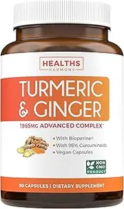 Turmeric Curcumin with Bioperine & Ginger (Non-GMO & Vegan) 1980mg Per Serving for Pain Relief and Joint Support. 95% Standardized Curcuminoids - Black Pepper Extract. 90 Capsules Supplement. No Pills