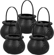 WOONEKY Trick or Treat Candy Bucket Handle 5pcs Cauldrons Buckets Decorative Halloween Candy Jars