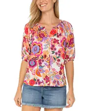 Liverpool Los Angeles Short Sleeve Button Up Top