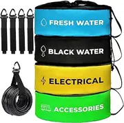 4 Pack Waterproof RV Hose Storage Bag with Identification Tags for RV Storage and Organization,4 Colors for Sewer Hoses, Fresh Water Hoses, Electrical Cords, Camper Tools Accessories