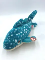 NWT Ty Beanie Buddy Poseidon The Whale Shark Plush 2002 12.5" Teal Blue