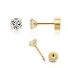 4Mm CZ Flat Screw Back Stud Earrings,14K Gold Small Cubic Zirconia Earrings