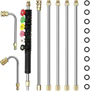Pr ure Washer Ex ion Wand Power Washer Lance with 6 Nozzle Tips, U Curved + 90 Degrees Rod, 10 Replacable Anti-Leaked Ring, 1/4 Inch Quick C ect 4000 PSI Silver One Size