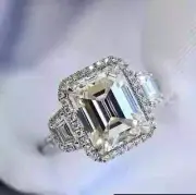 4Ct Emerald Cut Moissanite Wedding Engagement Ring 10K Solid White Gold