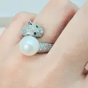 Large Freshwater Pearl Panther ring, sterling silver