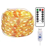 20M 200LED Copper Wire String Lights Outdoor Fairy Lights USB Plug-in Lights With 8 Modes Lights Waterproof Remote Control Timer Christmas Wedding Birthday Fam