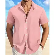 Men's Shirt Summer Shirt Casual Shirt Beach Shirt Button Up Shirt Waffle Knit Shirt Black White Pink Blue Orange Short Sleeve Plain Lapel Vacation Hawaiian Clo