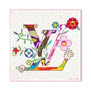Louis Vuitton Takashi Murakami Monogram Superflat Square 90 Blanc M96097 Auth LV