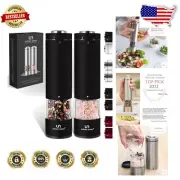 Automatic One-Handed Salt & Pepper Grinders Set - Velvet Matte Black, Set of 2