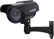 Dummy Security Camera, Fake Outdoor CCTV Surveillance Camera Solar Powered with Red LED Record Light (Without Battery)(Black)