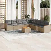 Patio Sets 10 Piece Garden Sofa Set with Cushions Beige Poly Rattan