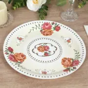 25 IVORY 9" Paper Round Plates with Vintage Rose Flower Print Wedding Events
