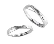 C42 2PCS You Complete Me Couple Ring Adjustable Silver Valentine Days Jewelry Commemorative Gift for Wedding Lover Boyfriend Girlfriend