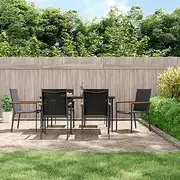 7 Piece Garden Dining Set Black Textilene and Steel, Furniture Sets, Patio Furniture