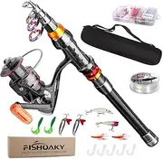 FishOaky Telescopic Fishing Rod Set, Spinning Fishing Pole and Reel Combo Line Lures Hooks Reel Fishing Carry Bag for Travel Saltwater &Freshwater/Kids&Adults