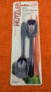 NIP Pr. Vintage 1997 Hutzler Navy Blue Melamine Mini Slotted Spoons #516