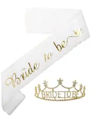 Bride to Be White Lace Party Sash and Gold Tiara Set